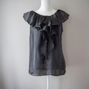 Violet & Claire Black Satin Sleeveless Ruffle Top